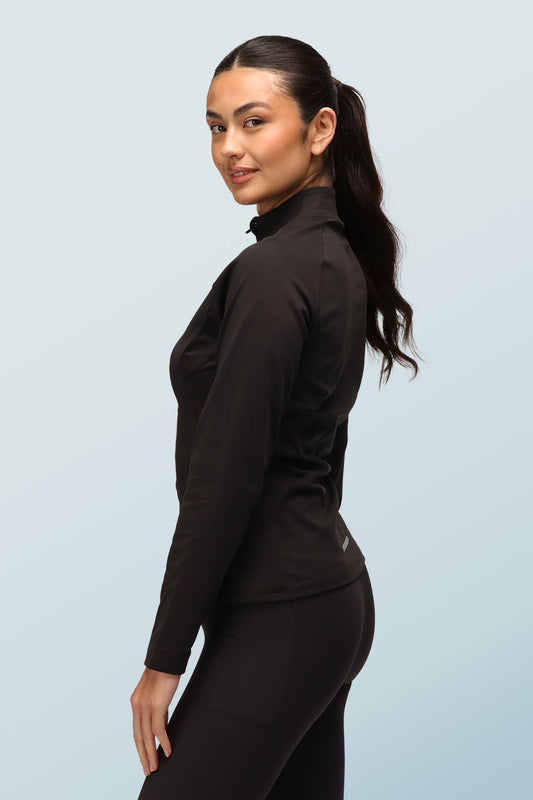 Fleece-Lined Quarter Zip Top Black